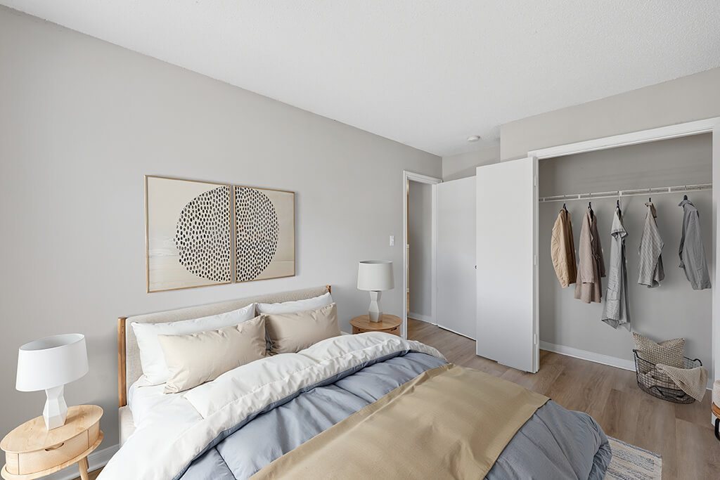 Bedroom with closet at Greens of Pine Glen in Durham NC